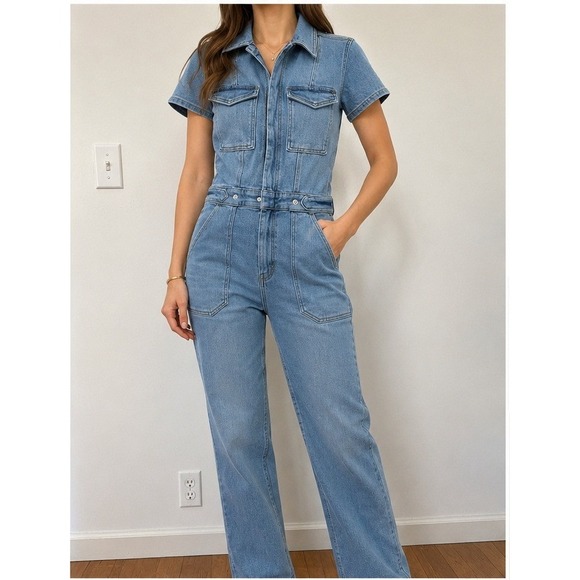 Good American Pants - Good American Denim Jumpsuit Womens M Light Wash Utility Boilersuit GMJS731SO